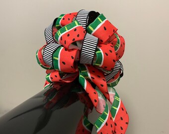 Summer time Mailbox Bow, watermelon burlap ribbon and coordinating black and white stripe ribbon