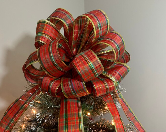 Small Christmas Tree Topper Bow Made With a Red and Green Etsy