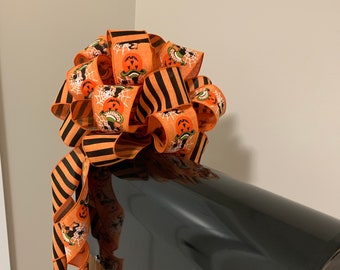 Halloween Mailbox Bow black and orange stripe burlap and Jack O Lantern print ribbon
