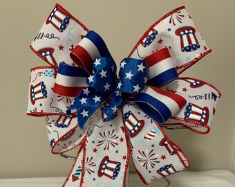 4th of July / Independence Day/wreath bow/ decorative bow, red white and blue