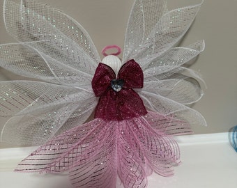 Guardian Angel, baby girl gift, tree topper, Get well soon, Angel pink and iridescent white