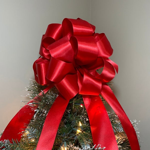 Grand nœud décoratif pour sapin de Noël en satin rouge de 1,8 m (6 pi)