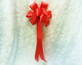 Red Satin  wreath bow/ gift bow/ mantel bow/ stair case bow