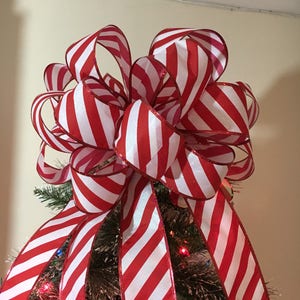 Small Candy Cane stripe red and White  Christmas Tree topper bow