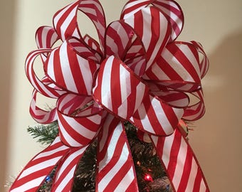 Small Candy Cane stripe red and White  Christmas Tree topper bow