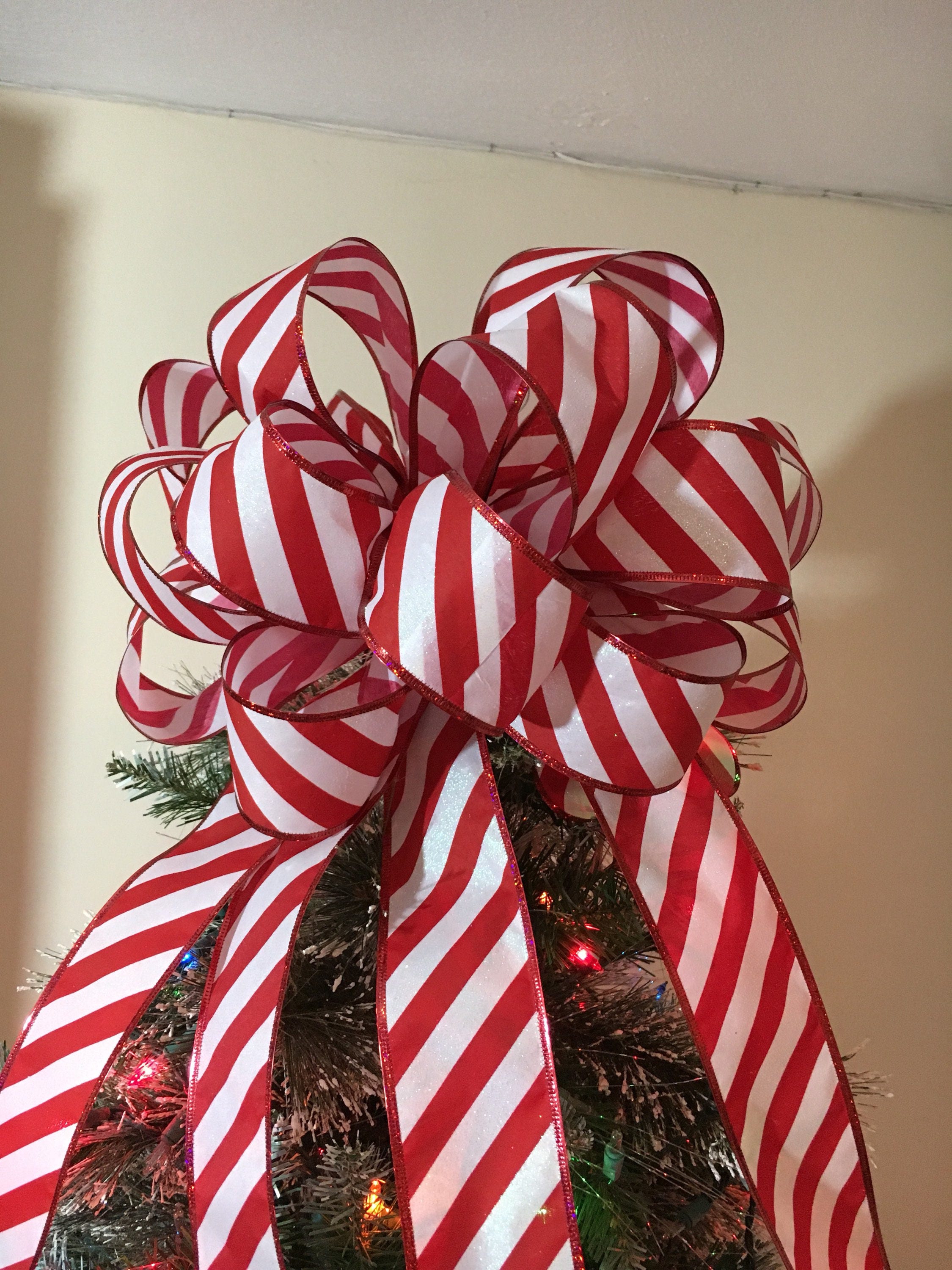 2 Rolls 20 Yards Red and White Striped Ribbons, 2.5 Inch Wide - Candy Cane  Glitter Ribbons for Christmas Tree and Gift Wrapping