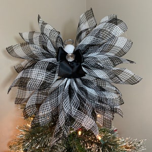 Black and white buffalo check Angel Christmas Tree topper