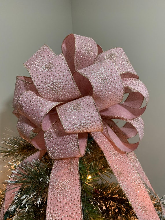 Large Christmas Tree Topper Pink Burlap Ribbon With White and Etsy
