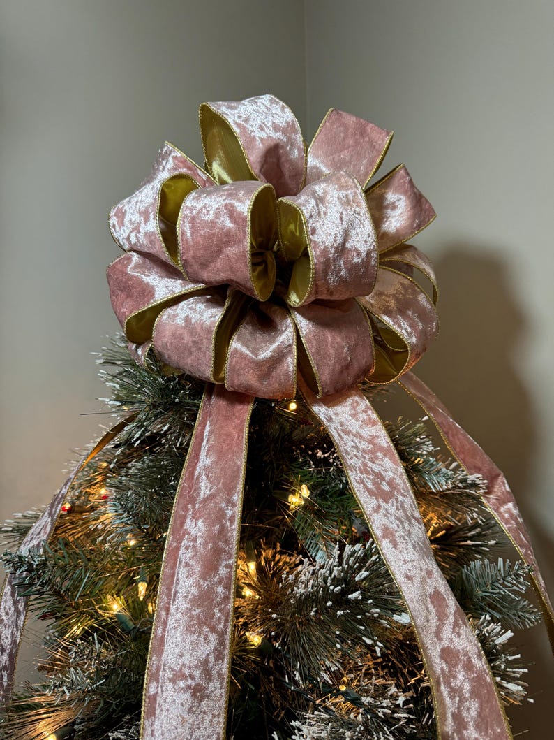 Large Light Pink Crushed Velvet Ribbon With Shiny Gold Lining Christmas ...