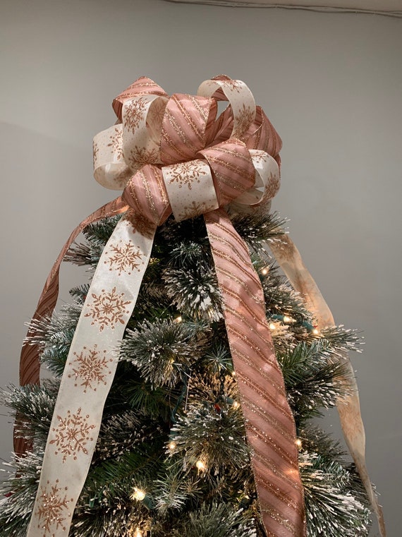 Grande fiocco per albero di Natale con fiocco in avorio con fiocchi di neve  glitter oro rosa e un rosa coordinato con strisce glitter oro e oro rosa -  Etsy Italia