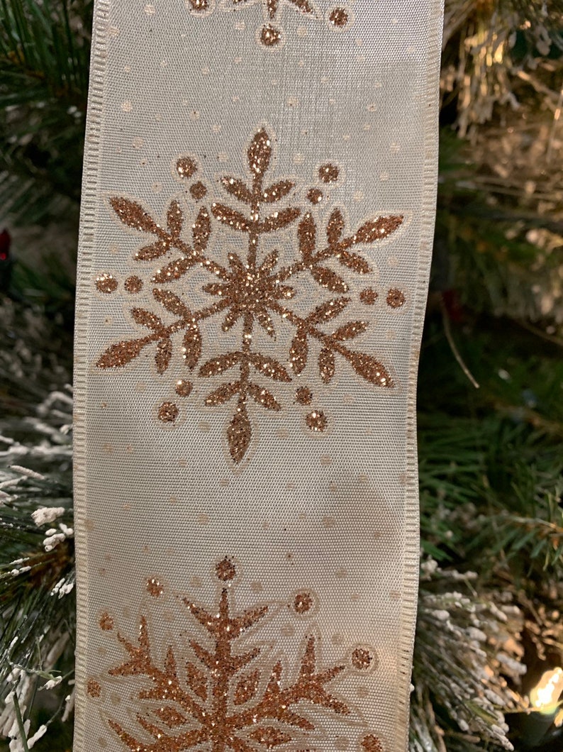 Large Christmas Tree Topper Bow Ivory Ribbon W/ Rose Gold Etsy