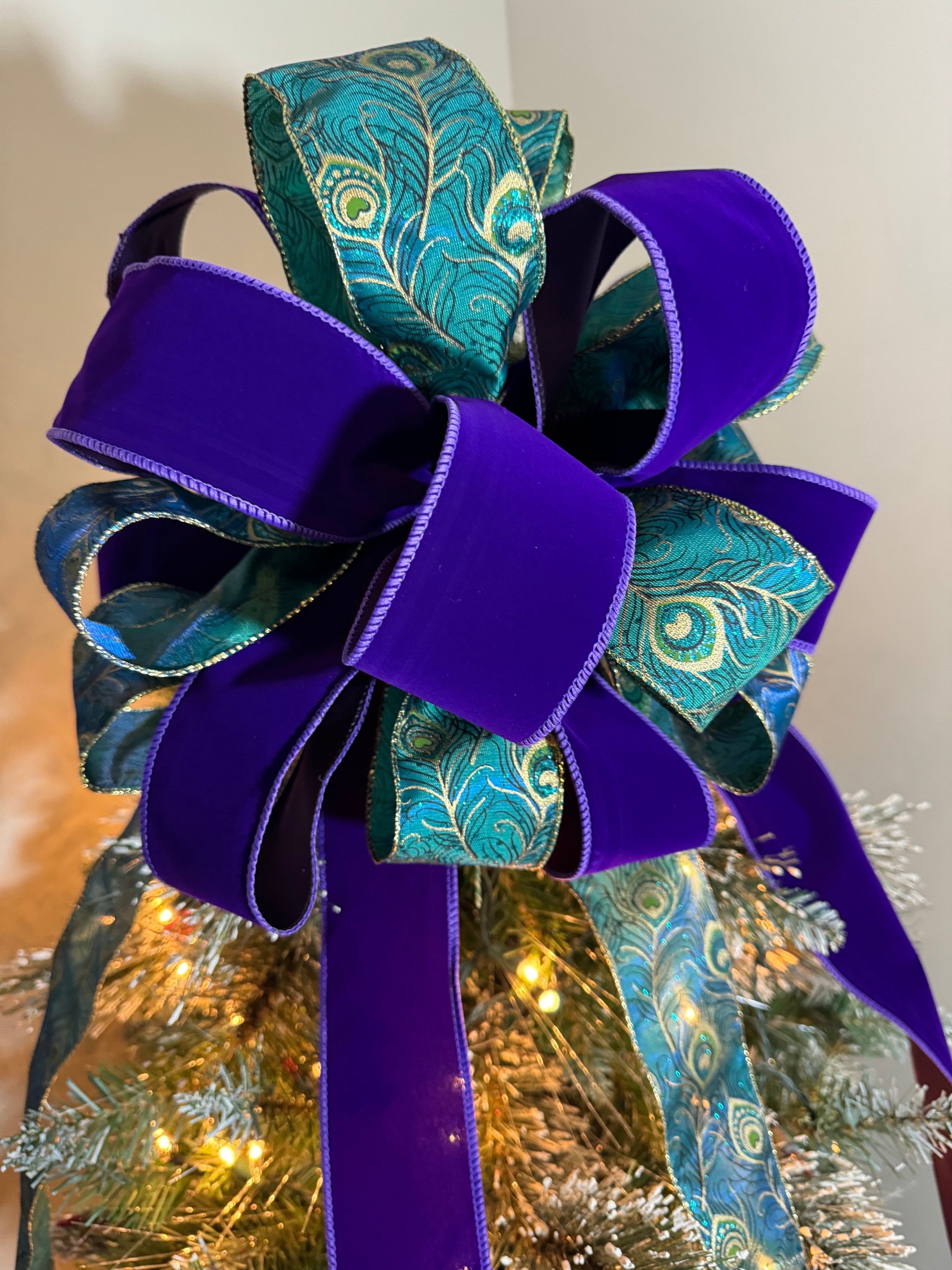Purple Velour Ribbon and Teal/green Peacock Ribbons Christmas Tree ...