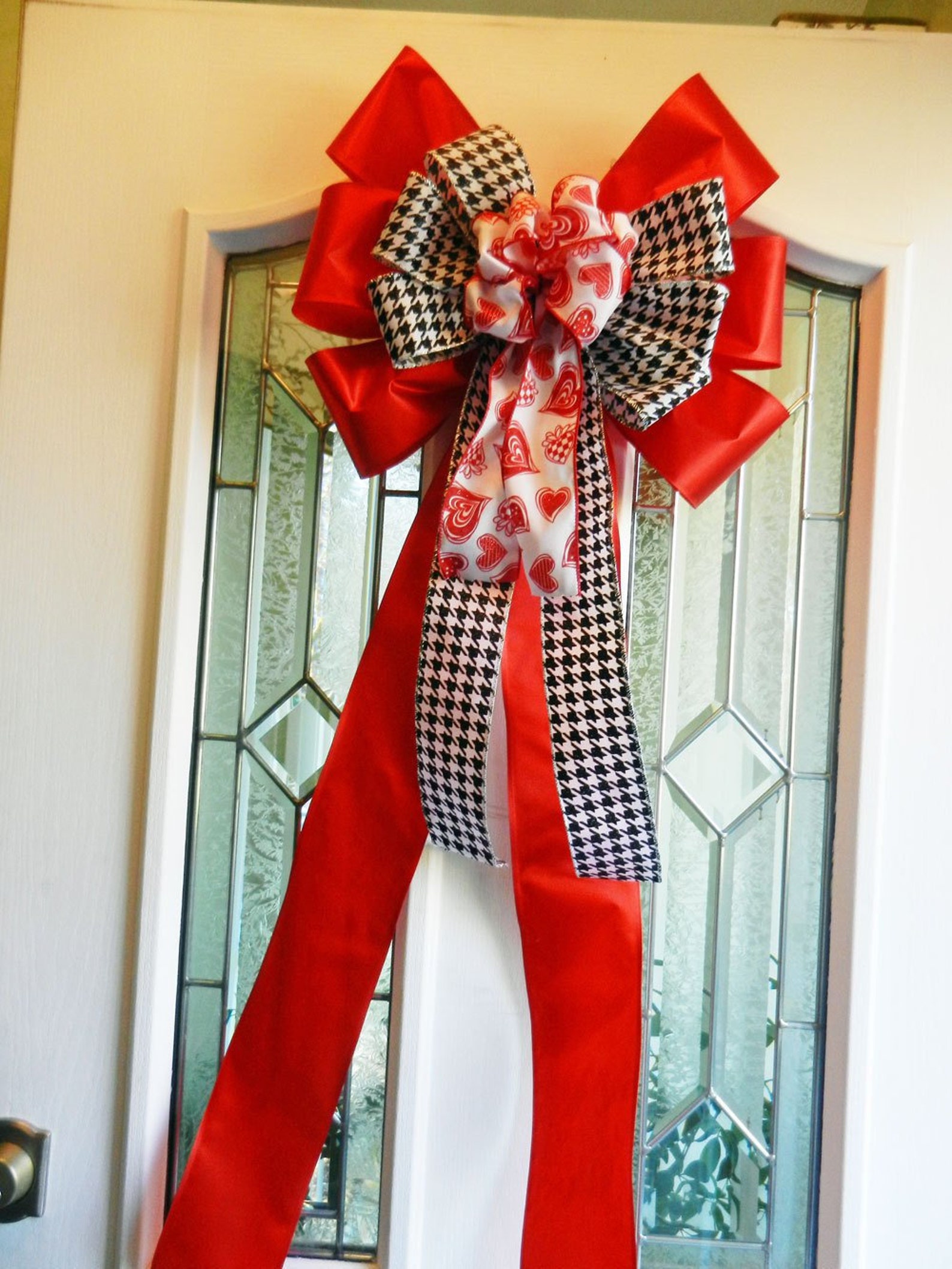 Large Valentine Front Door Bow Red Ribbon Black and White Etsy