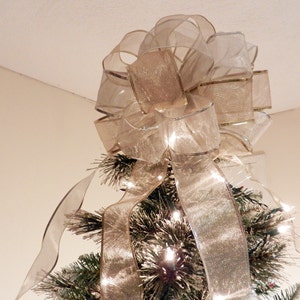 Large Sheer Gold and Silver Ribbon  Christmas Tree topper bow