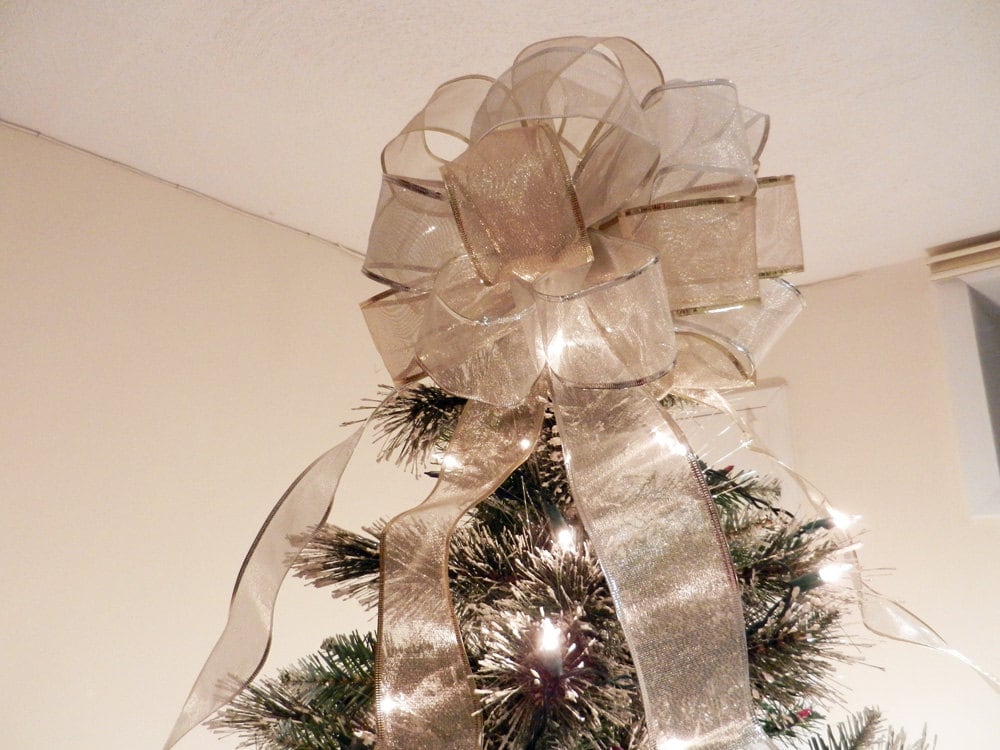 Large Sheer Gold and Silver Ribbon  Christmas Tree topper bow