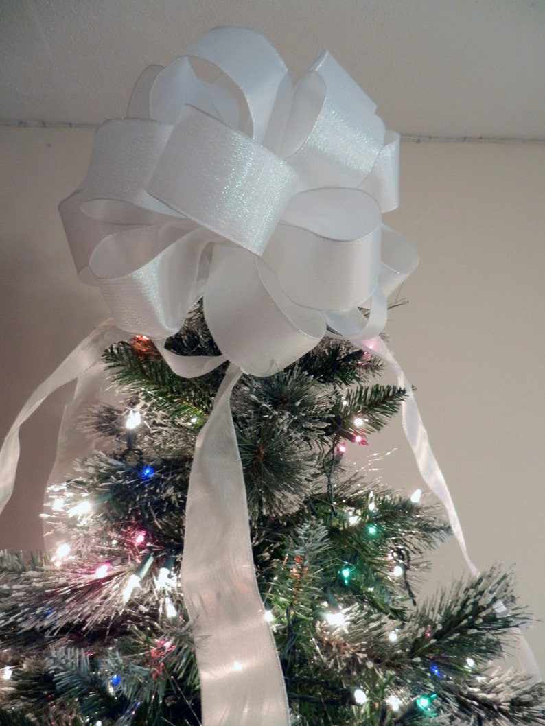 Large White Shimmer Christmas Tree Topper Bow Etsy