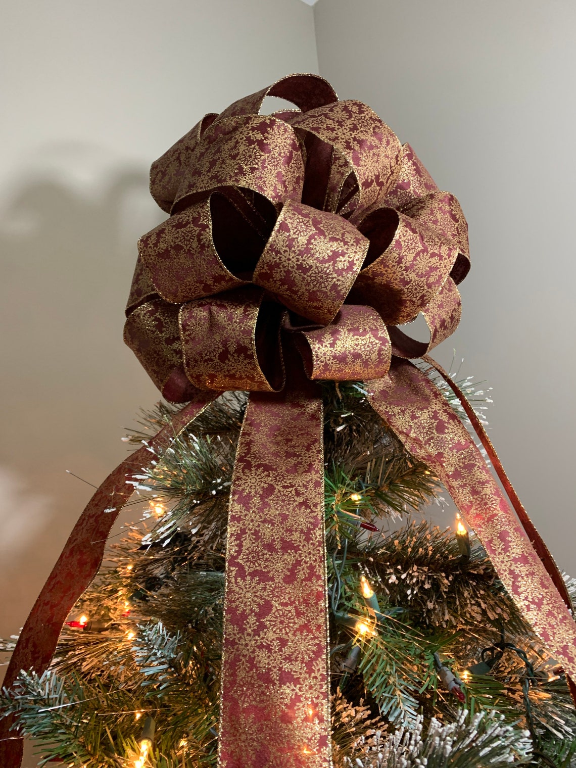 Large Christmas Tree Topper Dark Red / Burgundy With Gold Glitter ...