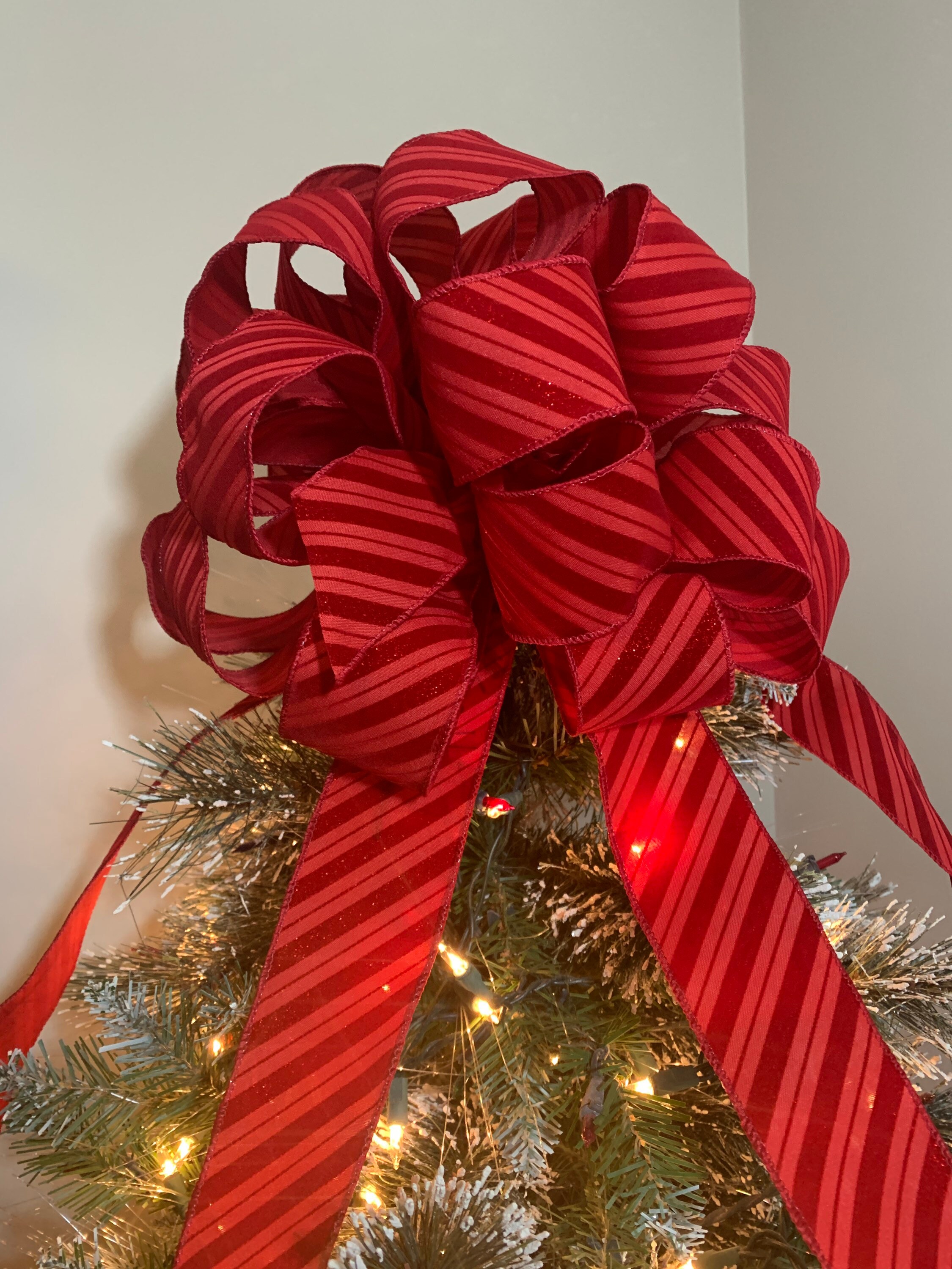 Large Red Candy Cane Stripe Christmas Tree Topper Bow - Etsy