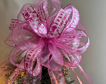 Breast Cancer Awareness Christmas tree topper bow