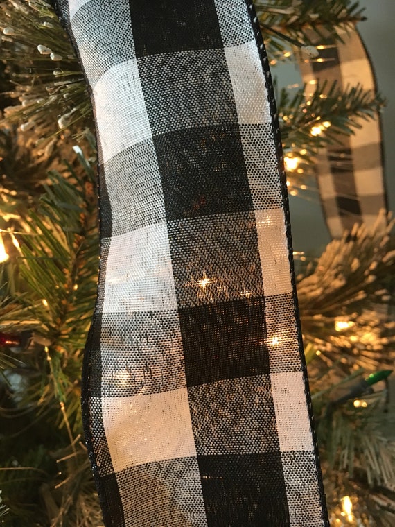 Large Christmas Tree Topper Bow Made With a Black and White Buffalo Plaid Ribbon 6 Ft. Tails Etsy UK
