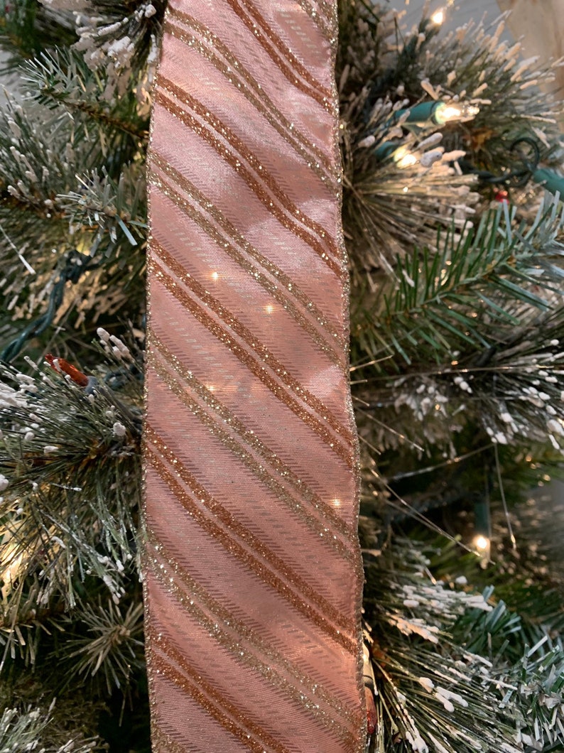 Large Christmas Tree Topper Bow Ivory Ribbon W/ Rose Gold Etsy