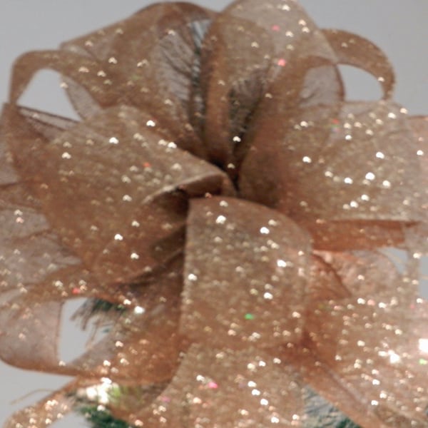 Large Gold glitter mesh Christmas Tree topper bow and 12 ornament bows