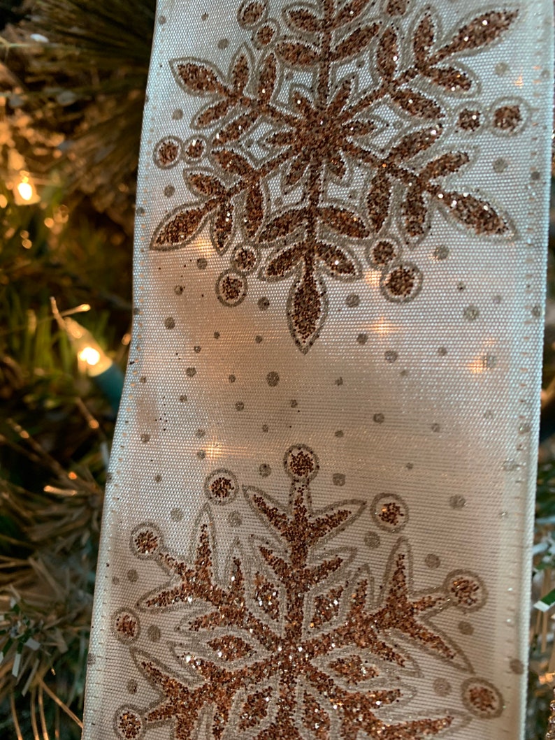 Large Christmas Tree Topper Bow Ivory Ribbon W/ Rose Gold Etsy