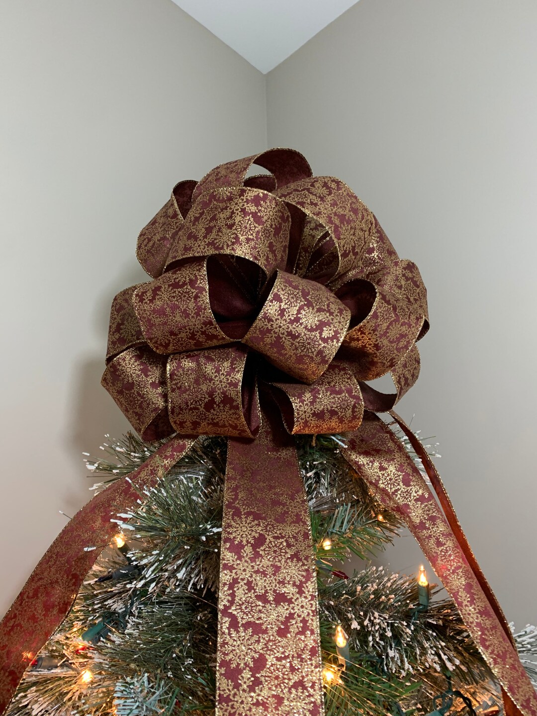 Large Christmas Tree Topper Dark Red / Burgundy With Gold Glitter ...
