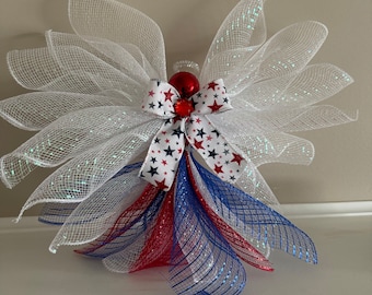 Red white and blue deco mesh Angel, tree topper, guardian angel,  Get well angel
