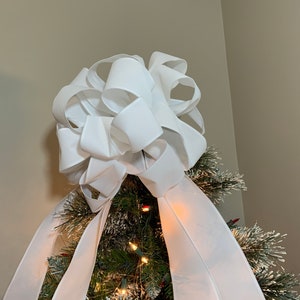 Large white velour Christmas tree topper bow 6 ft. tails