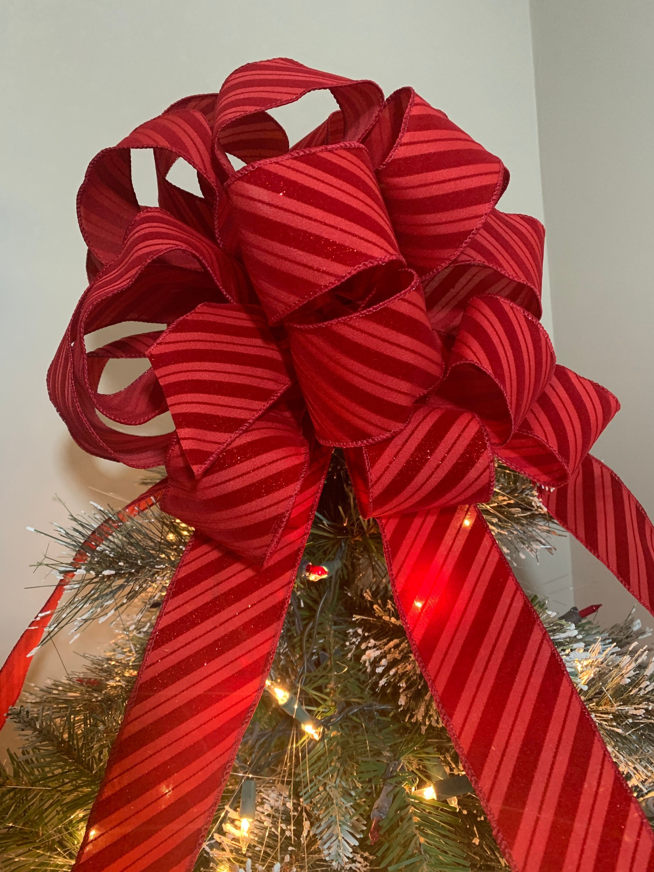 Large Red Candy Cane Stripe Christmas Tree Topper Bow - Etsy