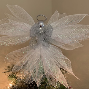 Iridescent white and Silver Angel Christmas Tree topper