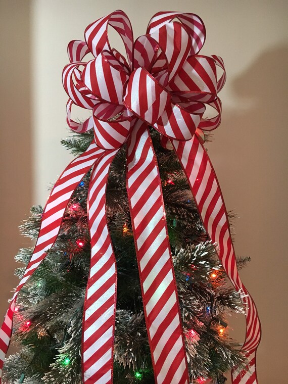 Candy Cane Christmas Tree Bow Topper, Gift Bow