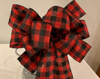 Buffalo Plaid Wreath Bow: Black and Red Farmhouse Decor