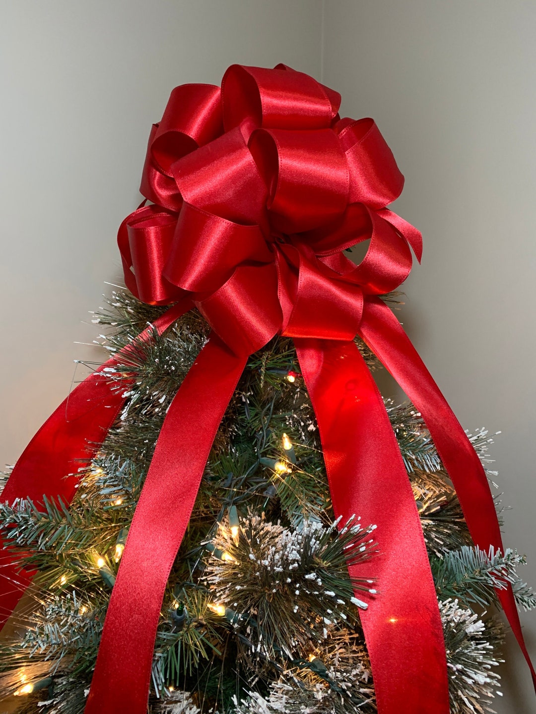 Large Red Satin Christmas Tree Topper Bow 6 Ft. Tails - Etsy