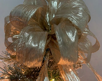 Large gold lame’ crinkle ribbon Christmas Tree topper bow