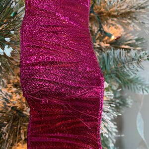 Large fuchsia and white Iridescent crinkle ribbon Christmas Tree topper bow 8ft tails image 3