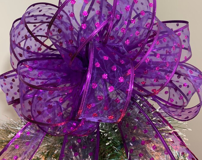 Large Christmas Tree Topper Bow Sheer Purple With Purple Etsy