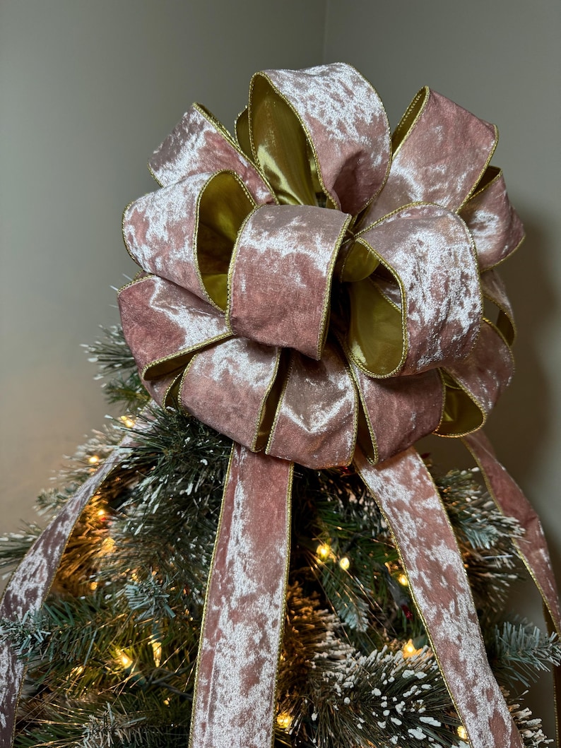 Large Light Pink Crushed Velvet Ribbon With Shiny Gold Lining Christmas ...