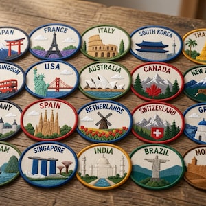 Custom Embroidered Country Patch, Personalized Travel Souvenir Patch, Iron On Sew On Adventure Backpack Badge, World Flag Patch