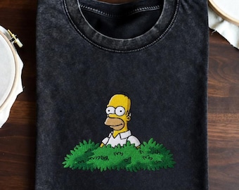 Besticktes Meme Cartoon Shirt, Vintage Acid Wash T-Shirt, Versteckt im Busch Gesticktes T-Shirt, Retro Komfort Farben Ästhetisches lustiges grafisches Oberteil