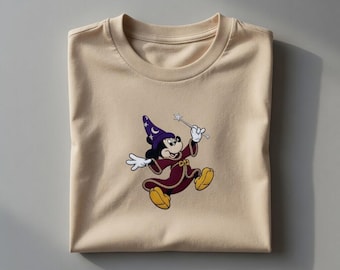 Besticktes Micky Maus Zauberer Shirt, magischer Zauberer Mickey besticktes T-Shirt, Vintage Charakter Stickerei, ästhetisches Micky Oberteil, Geschenk