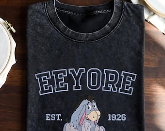 Besticktes Eeyore Shirt, Vintage Acid Wash T-Shirt, Retro Pooh und Freunde besticktes Tshirt, Komfort Farben Ästhetische Kleidung, Sad Donkey Top