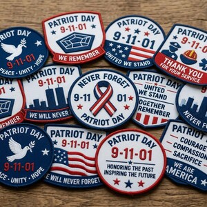 Patriot Day 9/11 Embroidered Patch, Never Forget Memorial Iron On Patch, Personalized American Flag Badge, Custom USA Remembrance Patch