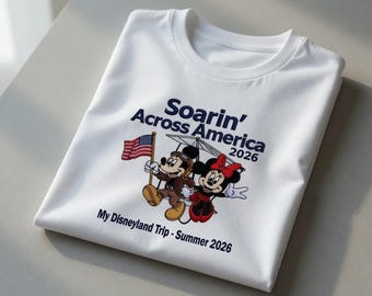 Besticktes Mickey Minnie Urlaub Shirt, Disneyland 2026 Familien Reise besticktes T-Shirt, Soarin 'Across America 2026 Bekleidung, Disney Geschenk