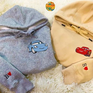 Cartoon Cars Couple Movie Embroidered Sweatshirt, McQueen Sally Mater Trending Crewneck, Cartoon Sweatshirts, Gift For Her ESS442-443.H.C