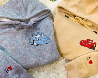 Sudadera bordada de la película Cars Couple, McQueen Sally Mater, cuello redondo, sudaderas de dibujos animados, regalo para ella ESS442-443.H.C