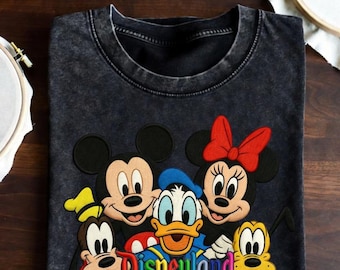 Besticktes Magic Kingdom Shirt, Vintage Acid Wash T-Shirt, Mickey und Friends besticktes T-Shirt, Retro Comfort Colors ästhetischer Familienausflug
