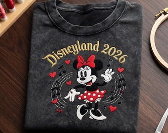 Besticktes Magic Kingdom 2026 Shirt, Vintage Acid Wash T-Shirt, Minnie Maus Besticktes T-Shirt, Retro Komfort Farben Ästhetischer Park Bekleidung