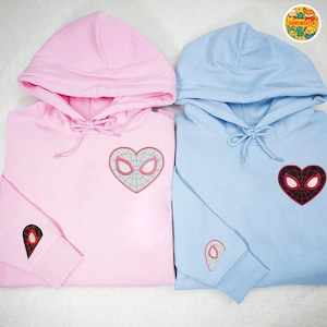 Personalized Embroidered Sweatshirt for Couples, Custom Name Embroidered Couple, Lovely Characters Sweatshirt Spider Couple ESS440-441.H.C